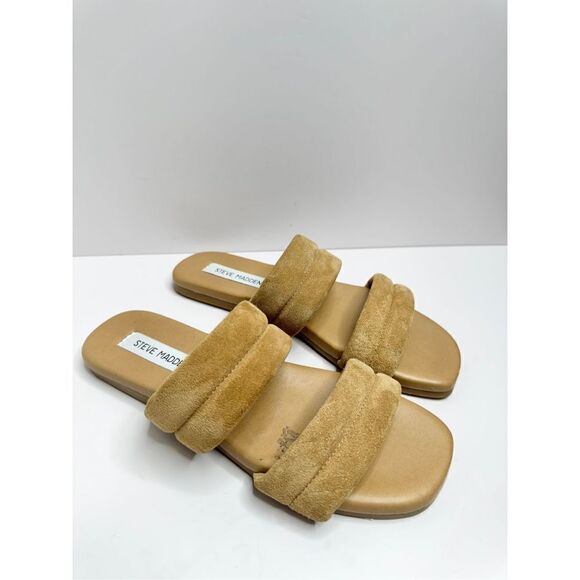 Steve Madden Flat Sandals‎ Suede Leather Tan Double Strap Open Toe Size 7 - Picture 3 of 10